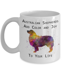 australian shepherds add color and joy mug