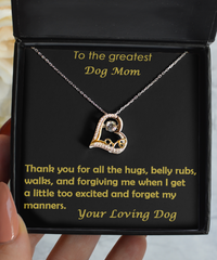 Greatest Dog Mom Dancing Heart Sterling Silver Necklace